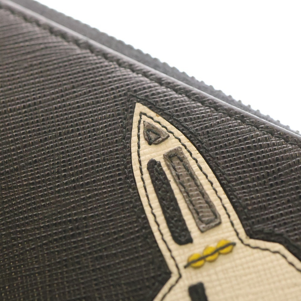 PRADA(プラダ) サフィアーノロケット オーガナイザー ラウンドファスナー長財布 ロングウォレット ブラック レザー 2ML188 シルバー金具