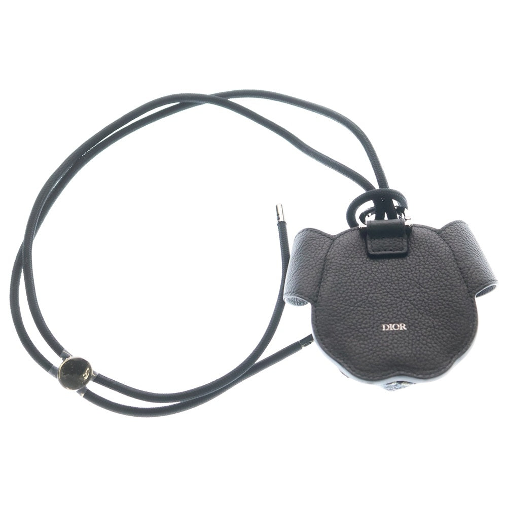 Christian Dior(クリスチャンディオール) オブリーク Bobby ベアー クマ イヤフォンケース エアーポッズケース バッグチャーム ネイビー キャンバス×レザー シルバー金具 レディース