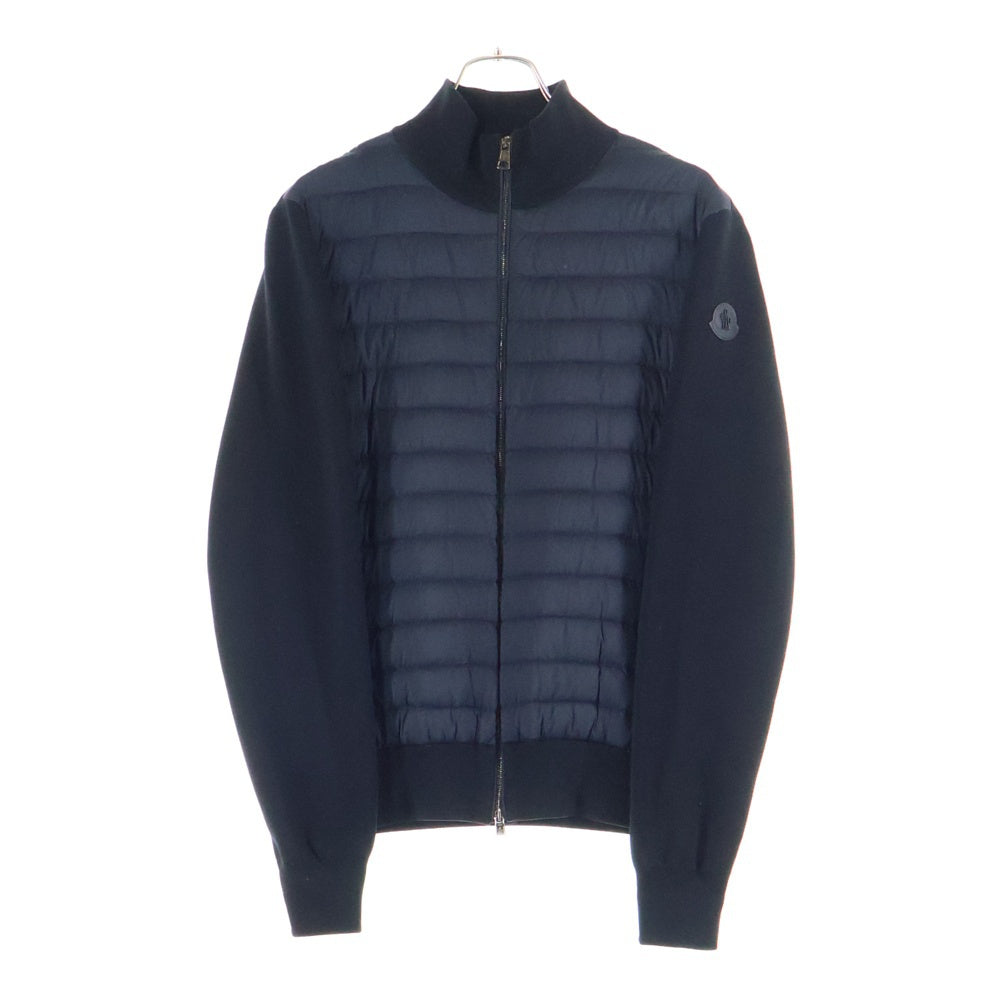 MONCLER(モンクレール) 20SS レザーワッペンロゴ ニット切り替え ジップアップダウンジャケット ブラック F10919B50600 V9100