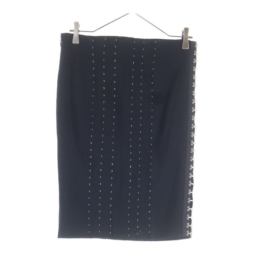 DOLCE & GABBANA(ドルチェアンドガッバーナ) 裏地レオパード総柄 ホックデザイン タイト ミディアムスカート ブラック レディース HSK4J