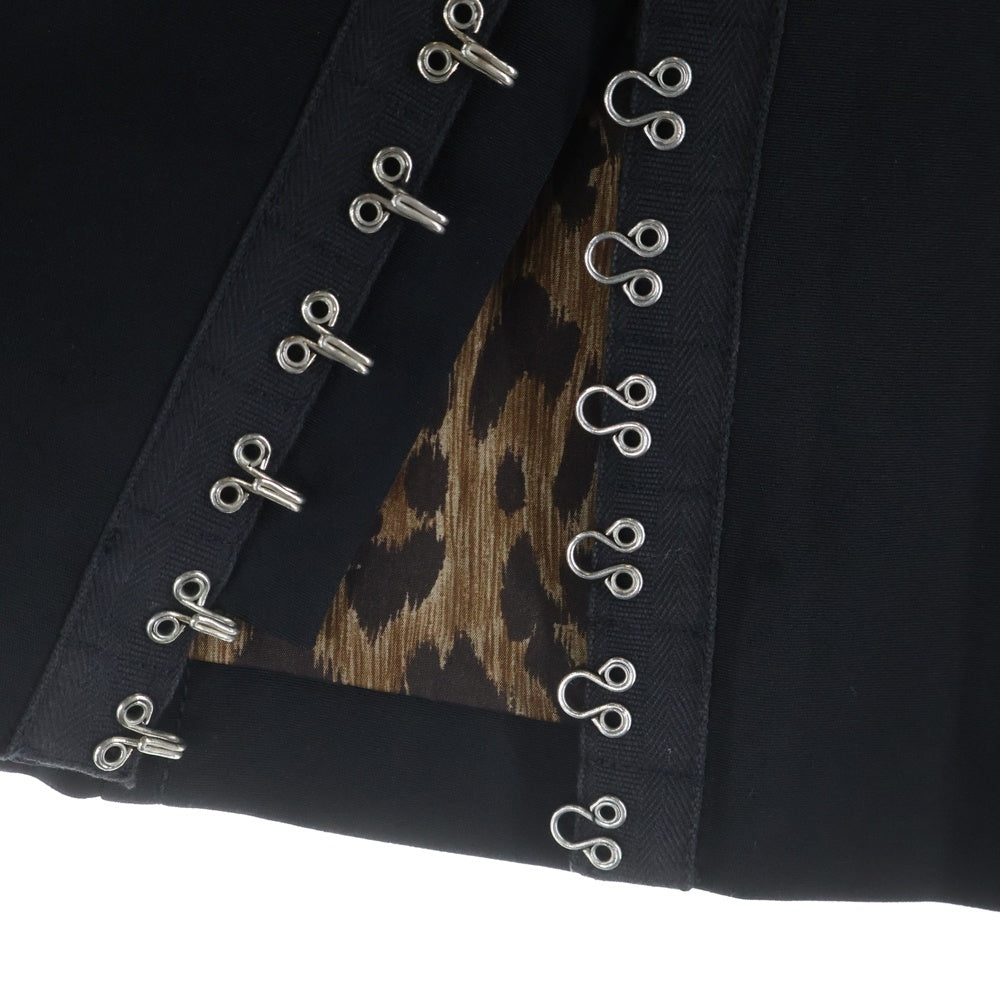 DOLCE & GABBANA(ドルチェアンドガッバーナ) 裏地レオパード総柄 ホックデザイン タイト ミディアムスカート ブラック レディース HSK4J