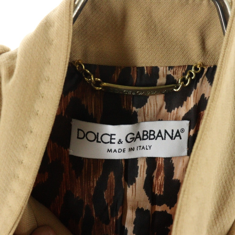 DOLCE & GABBANA(ドルチェアンドガッバーナ) 裏地レオパード総柄 スタンドカラー 比翼 ロングジャケット コート ベージュ レディース A5079 2411