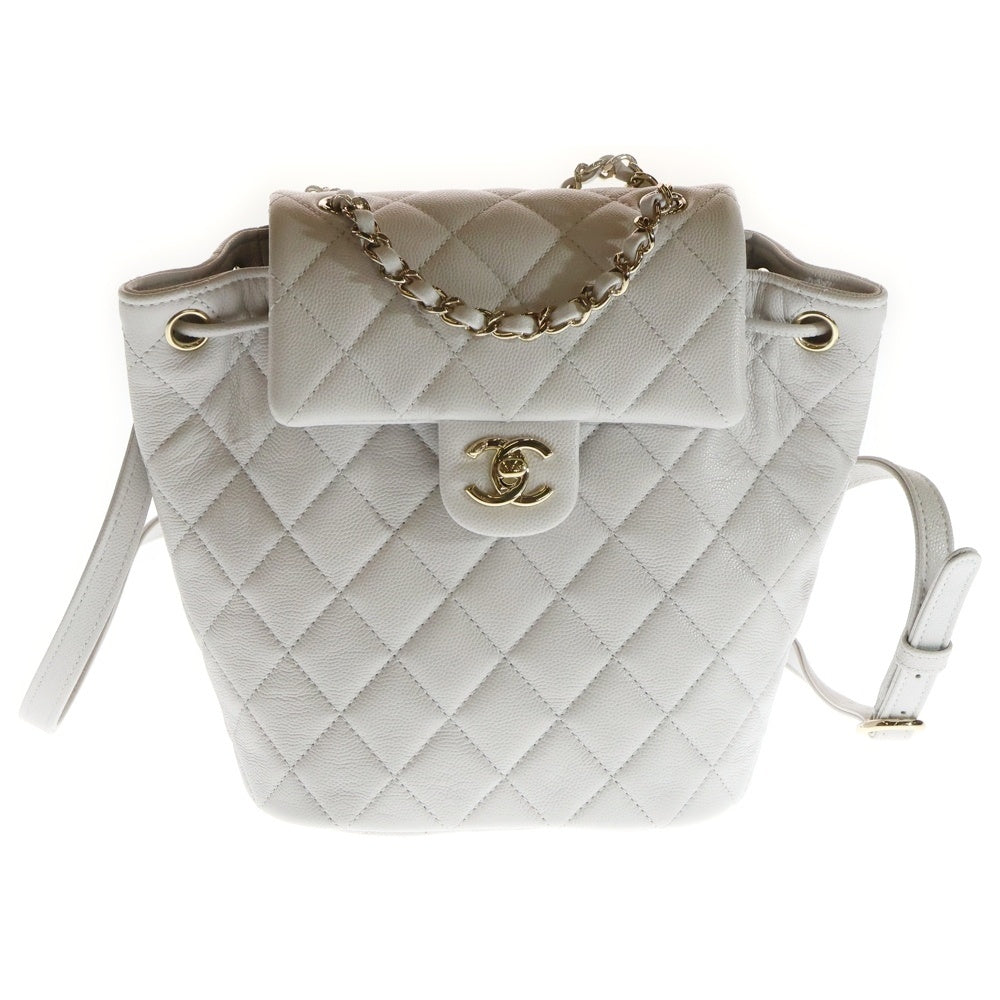 CHANEL(シャネル) マトラッセ リュックサック バックパック チェーンバッグ ホワイト キャビア A91121 ゴールド金具 レディース