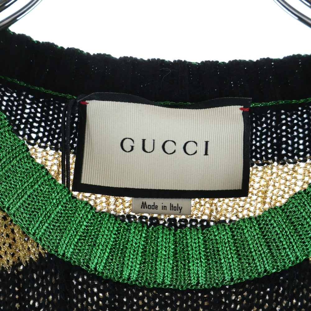 GUCCI(グッチ) 17AW ワッペン 長袖 ラメ糸セーター ブラック×ゴールド 482366 レディース