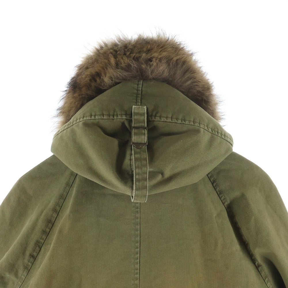 SAINT LAURENT PARIS(サンローランパリ) ラクーンファー ライニング フーデッド ジップアップ ロングジャケット モッズコート カーキ レディース 487861