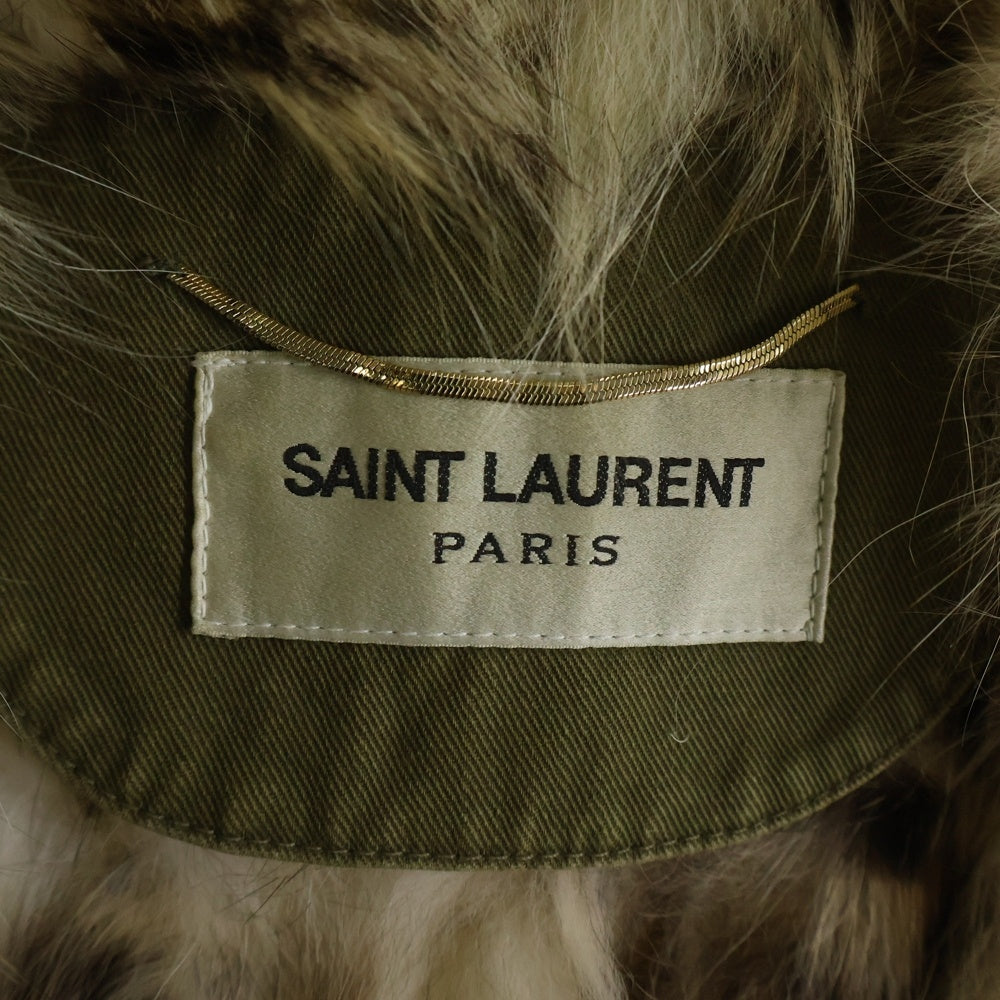 SAINT LAURENT PARIS(サンローランパリ) ラクーンファー ライニング フーデッド ジップアップ ロングジャケット モッズコート カーキ レディース 487861
