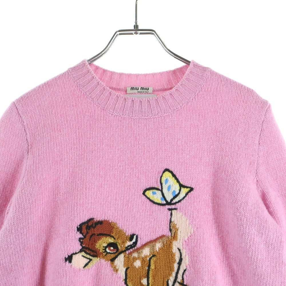 miumiu(ミュウミュウ) ×Disney ディズニー バンビ ジャガード ウールニット セーター MML287 A6R ピンク レディース