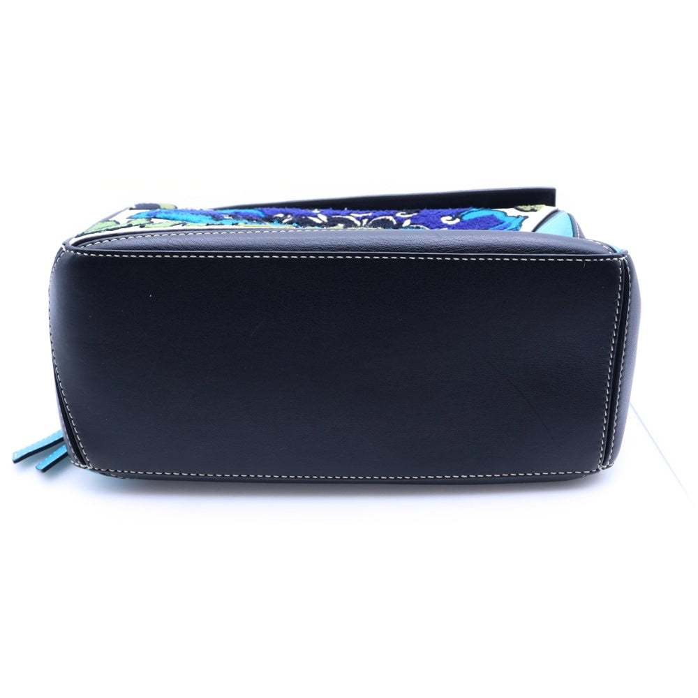 LOEWE(ロエベ) パズルバック ミニ 2WAYショルダーバッグ ハンドバッグ ブラック×ブルー×グリーン レザー シルバー金具 レディース