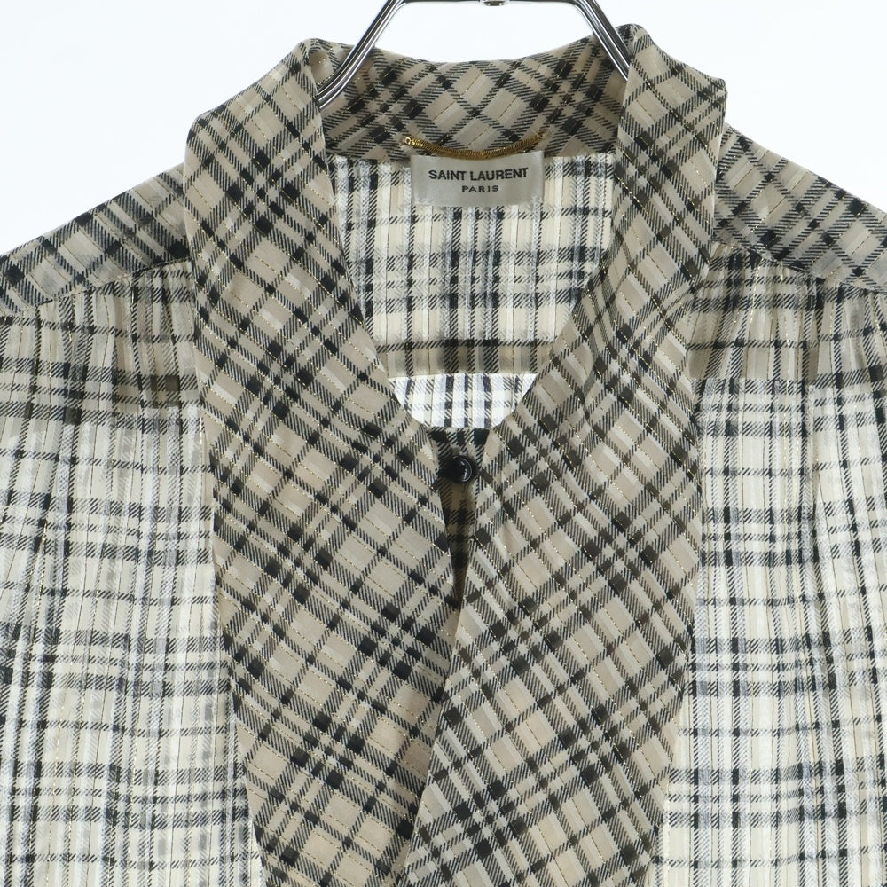 SAINT LAURENT PARIS(サンローランパリ) シルク混チェックブラウス ベージュ 660885 Y6A98