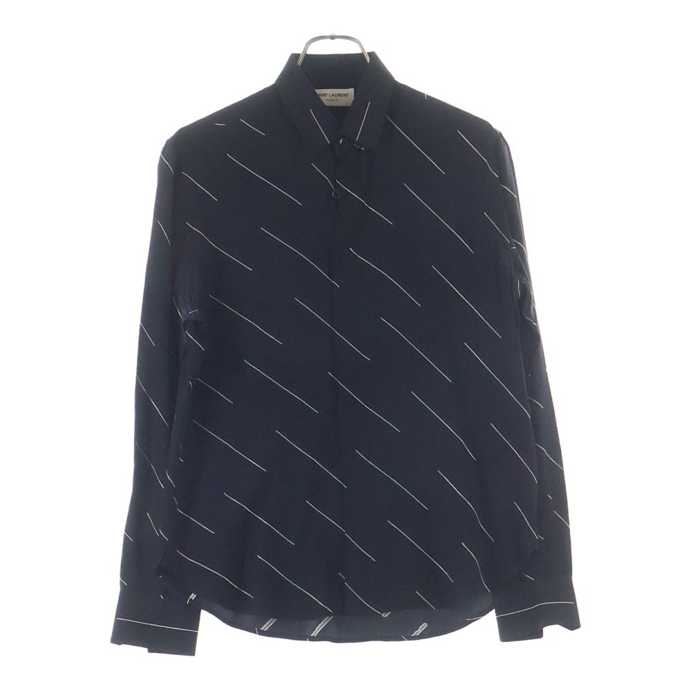 SAINT LAURENT PARIS(サンローランパリ) バイアス柄 比翼ボタン 長袖 シャツ ブラック 564172