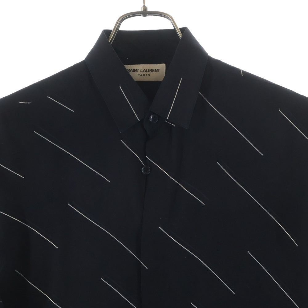 SAINT LAURENT PARIS(サンローランパリ) バイアス柄 比翼ボタン 長袖 シャツ ブラック 564172