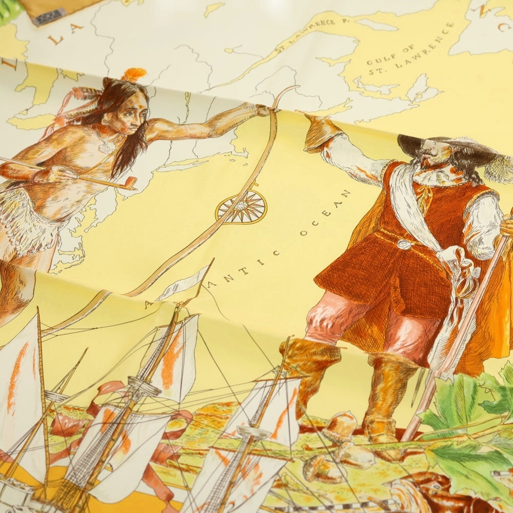 HERMES(エルメス) カレ90 カナダ インディアン シルク シルクスカーフ イエロー レディース