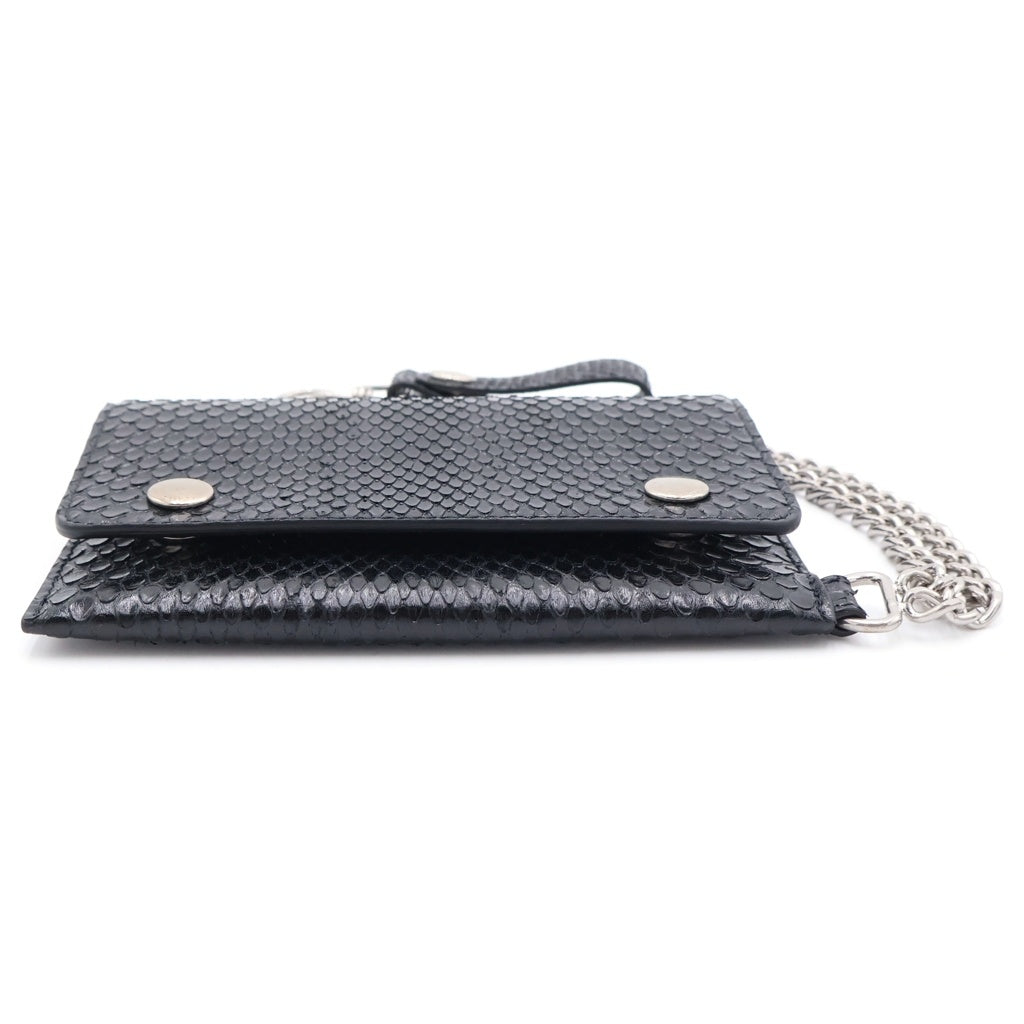 CELINE(セリーヌ) パイソン カードケース バッグチャーム ミニ財布 ブラック パイソン シルバー金具 レディース