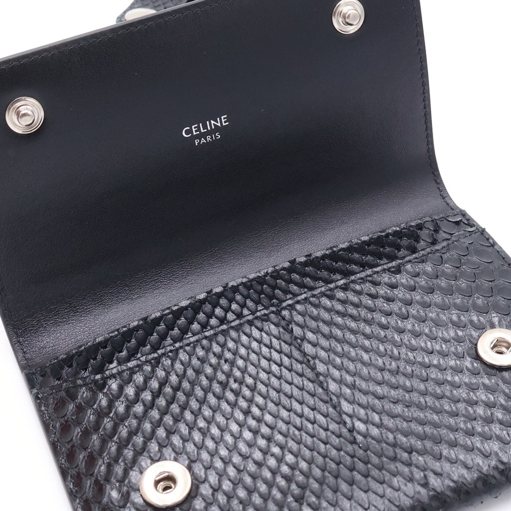 CELINE(セリーヌ) パイソン カードケース バッグチャーム ミニ財布 ブラック パイソン シルバー金具 レディース