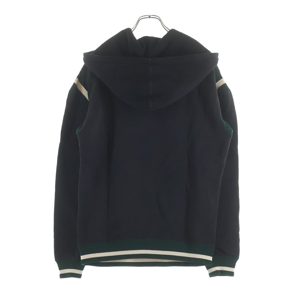 SAINT LAURENT PARIS(サンローランパリ) ワッペンロゴ プルオーバースウェットパーカー フーディー ブラック/グリーン 689395