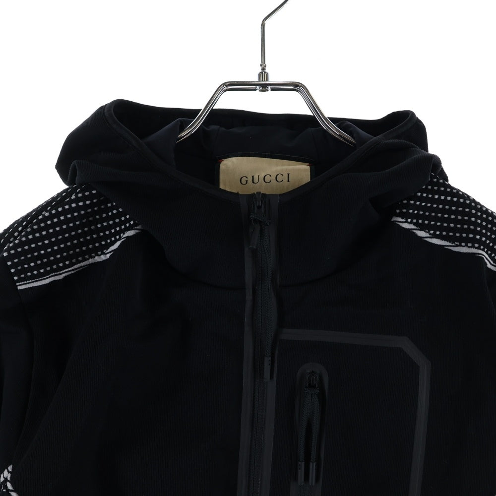GUCCI(グッチ) インターロッキングG ロゴジャガード ジップアップ フーデッド ジャケット ブラック 703361