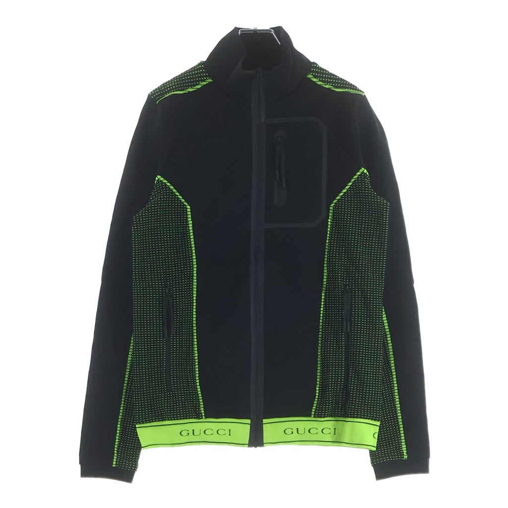 GUCCI(グッチ) 裾ロゴ ジャガード ジップアップ トラックジャケット ブラック/イエロー 698540