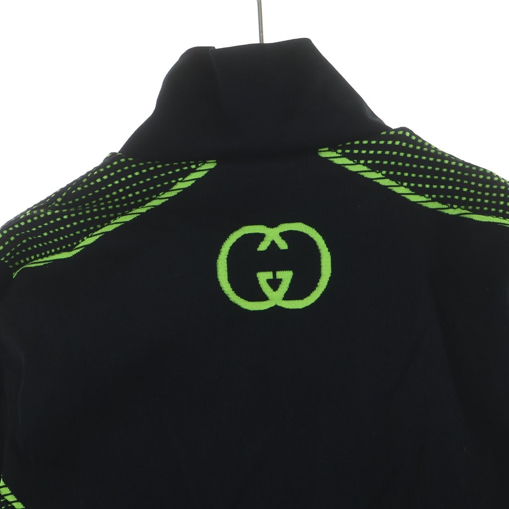 GUCCI(グッチ) 裾ロゴ ジャガード ジップアップ トラックジャケット ブラック/イエロー 698540