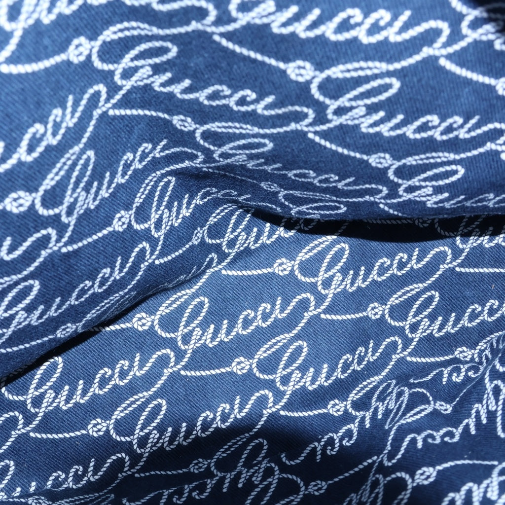 GUCCI(グッチ) マリン トートバッグ ハンドバッグ ネイビー×ホワイト レザー シルバー金具 レディース
