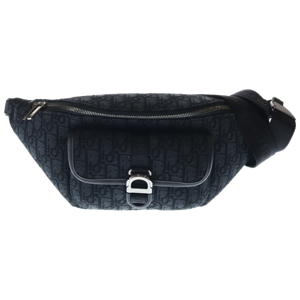 Christian Dior(クリスチャンディオール) ウエストバッグ ボディバッグ ショルダーバッグ ブラック レザー×キャンバス シルバー金具 レディース