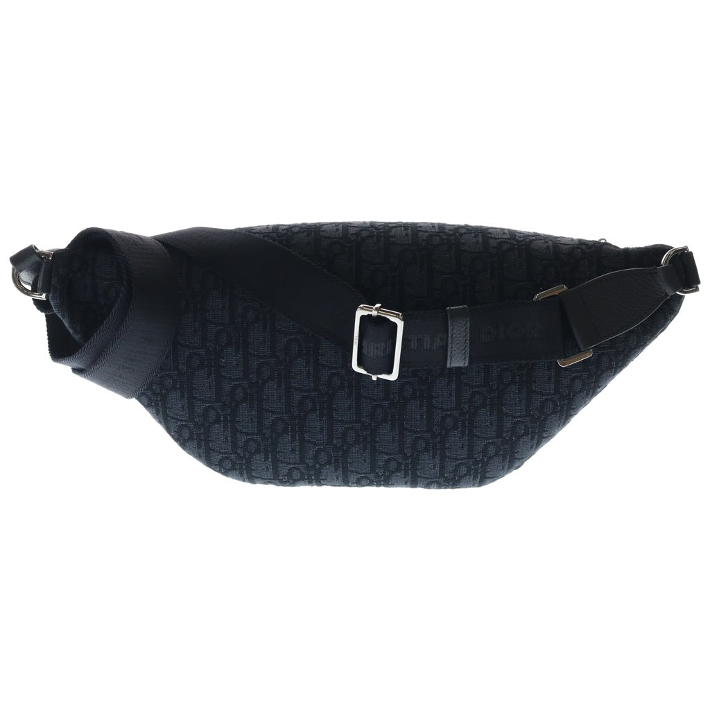 Christian Dior(クリスチャンディオール) ウエストバッグ ボディバッグ ショルダーバッグ ブラック レザー×キャンバス シルバー金具 レディース