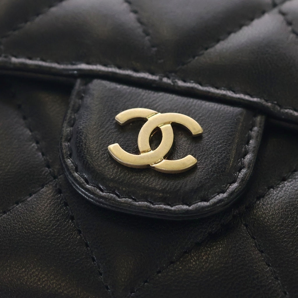 CHANEL(シャネル) マトラッセ ラムスキン ゴールド金具 チェーンショルダーウォレット 財布 コインケース A81465 ブラック レディース