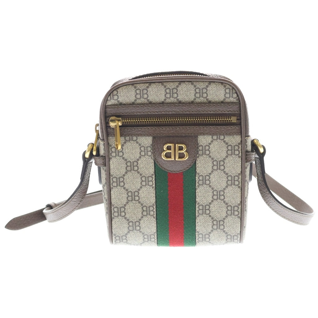 GUCCI(グッチ) バレンシアガ ハッカージップ ミニバッグ ショルダーバック ブラウン レザー×PVC 680129 ゴールド金具