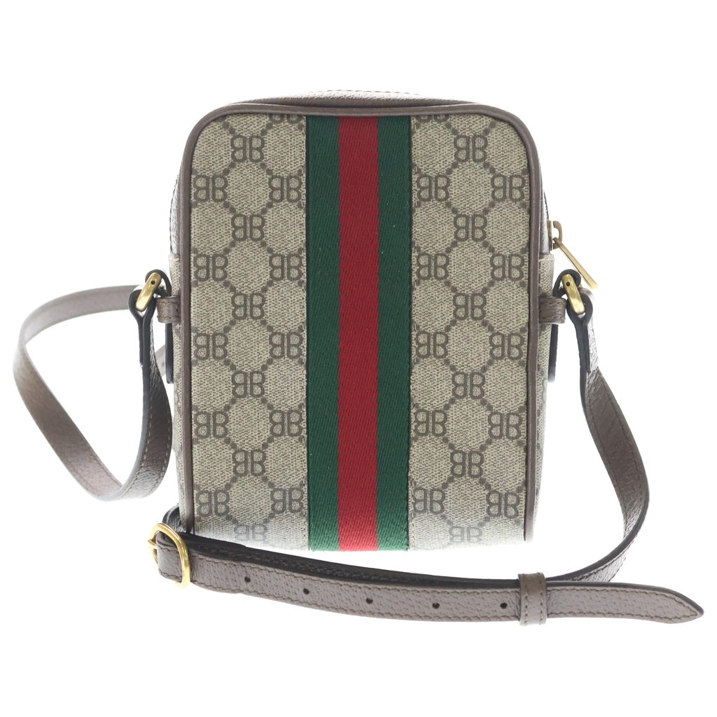GUCCI(グッチ) バレンシアガ ハッカージップ ミニバッグ ショルダーバック ブラウン レザー×PVC 680129 ゴールド金具