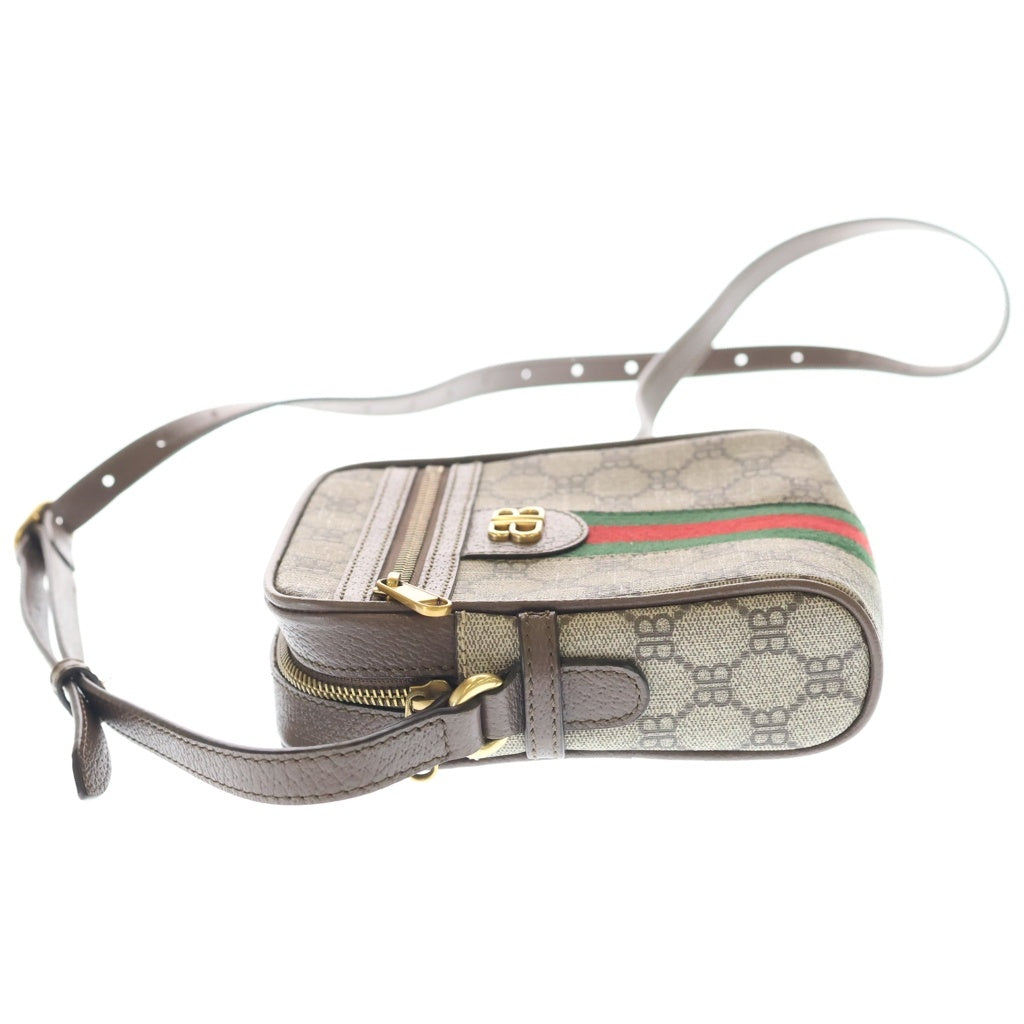 GUCCI(グッチ) バレンシアガ ハッカージップ ミニバッグ ショルダーバック ブラウン レザー×PVC 680129 ゴールド金具