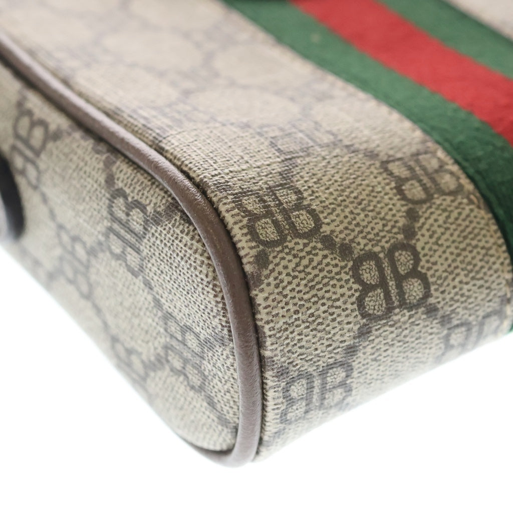 GUCCI(グッチ) バレンシアガ ハッカージップ ミニバッグ ショルダーバック ブラウン レザー×PVC 680129 ゴールド金具