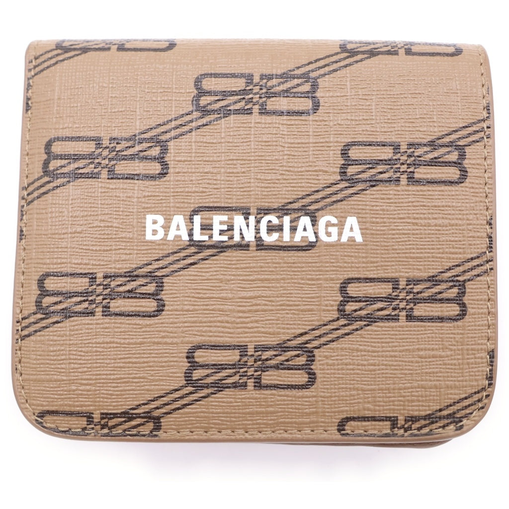 BALENCIAGA(バレンシアガ) BBシグネチャー 二つ折り財布 コンパクトウォレット ロゴ 総柄 レザー ブラウン 594216
