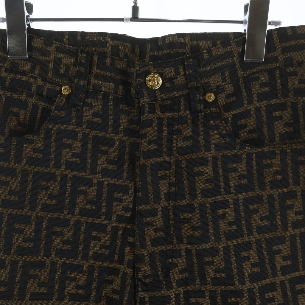 FENDI(フェンディ) OLD ズッカ柄 総柄ストレートパンツ ポリエステル ジップフライ ブラウン/ブラック 01.520100 66960
