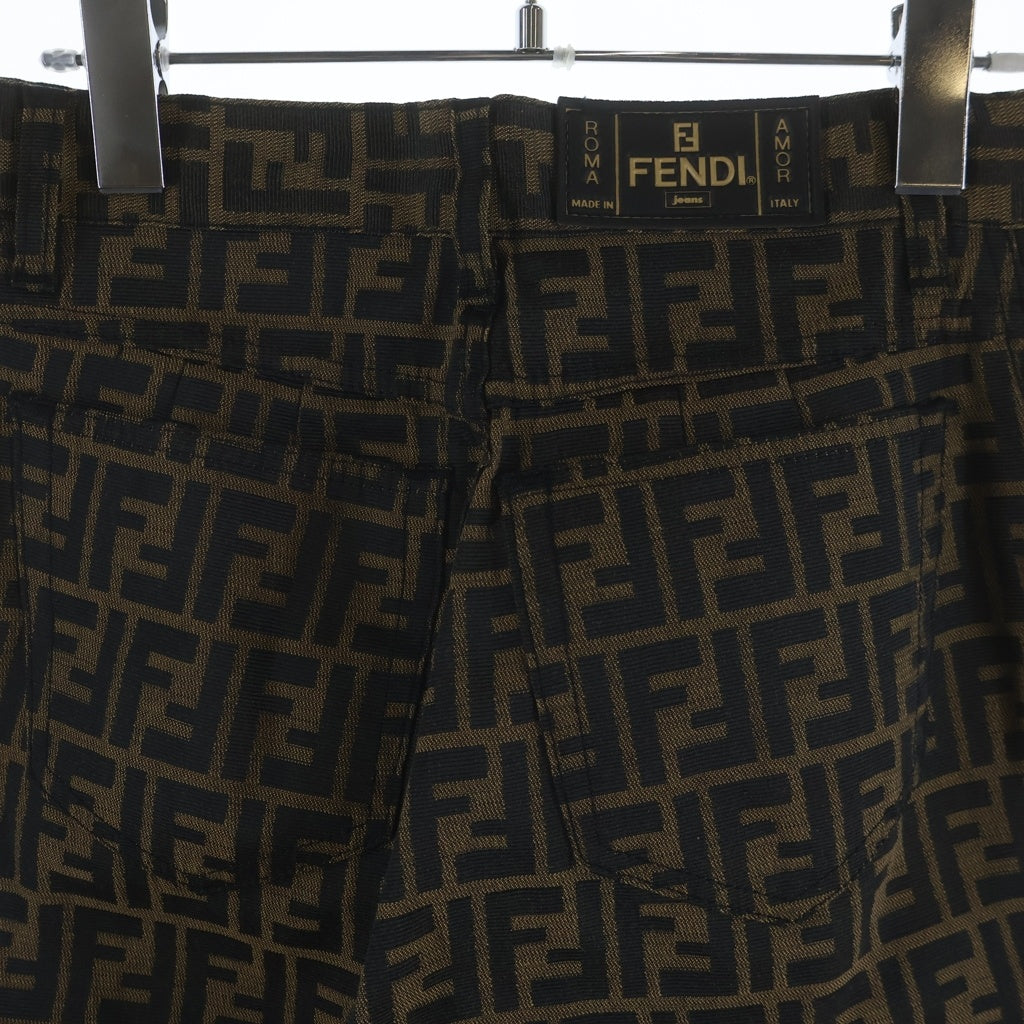 FENDI(フェンディ) OLD ズッカ柄 総柄ストレートパンツ ポリエステル ジップフライ ブラウン/ブラック 01.520100 66960