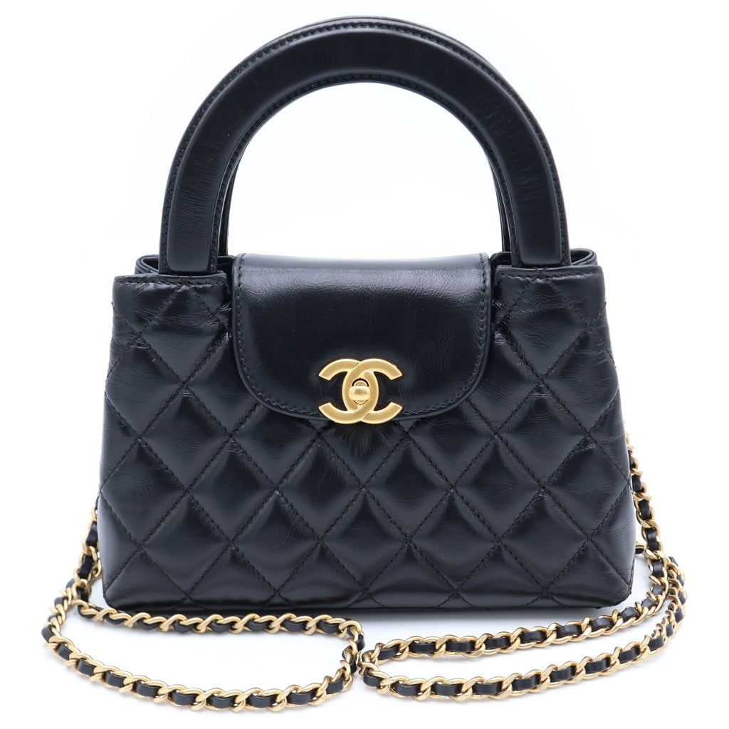 CHANEL(シャネル) ターンロック ミニ ショッピングバッグ チェーンミニショルダーバッグ ブラック シャイニーラムスキン AS4416 ゴールド金具 レディース