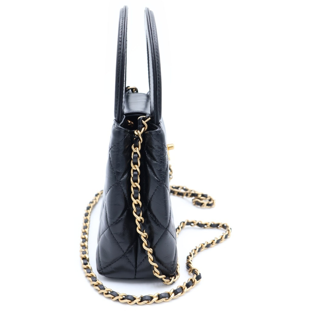 CHANEL(シャネル) ターンロック ミニ ショッピングバッグ チェーンミニショルダーバッグ ブラック シャイニーラムスキン AS4416 ゴールド金具 レディース