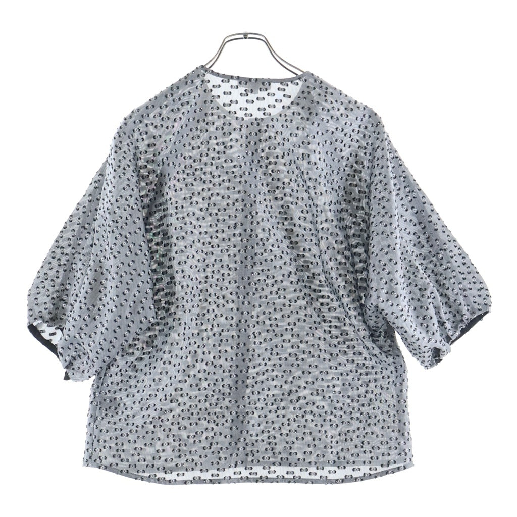 DRAWER(ドゥロワー) Drawer(ドゥロワー) 22AW シルク混合 ジャガード ラグランスリーブ 半袖ブラウス グレー 6521-299-1256 レディース