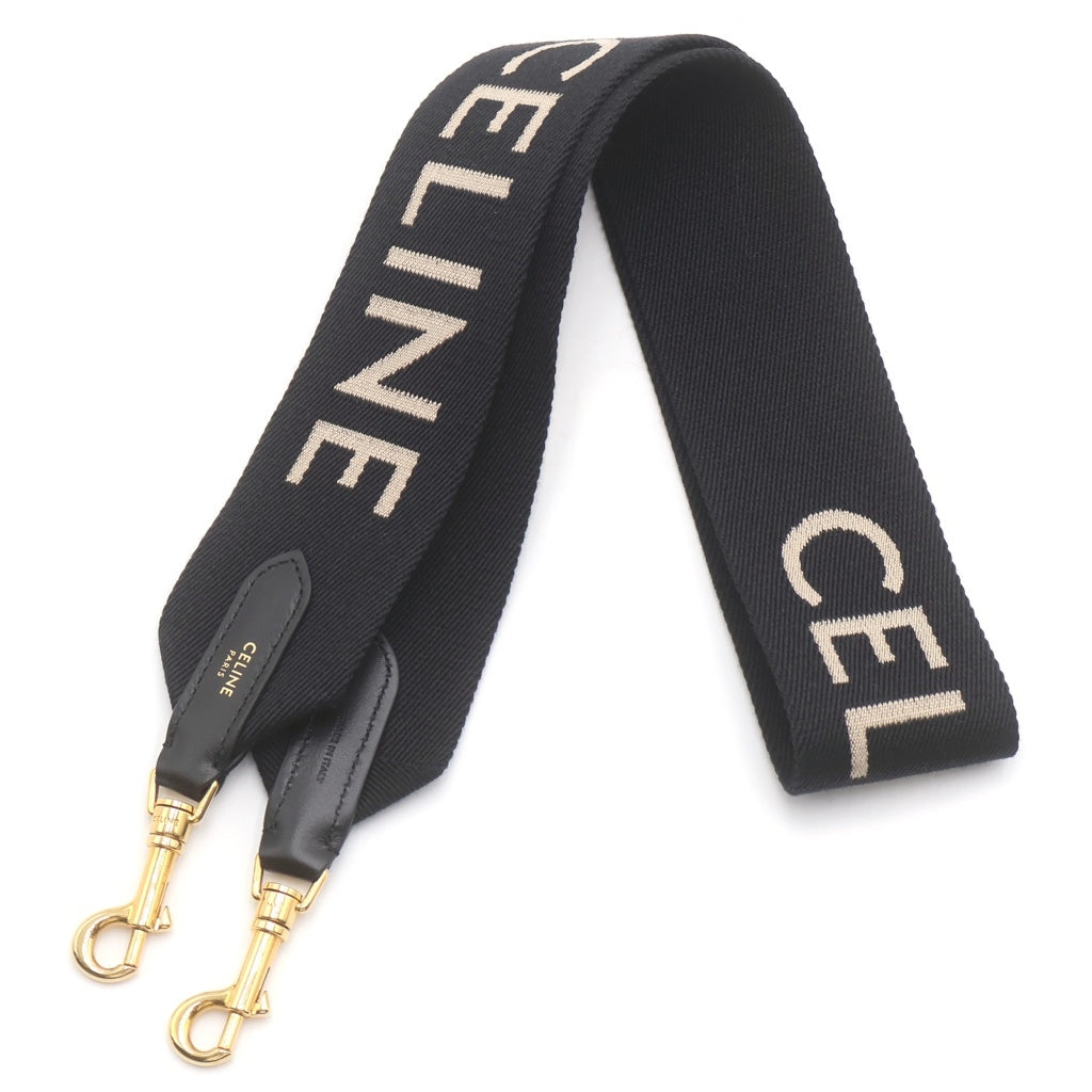 CELINE(セリーヌ) Short Strap ショート ショルダーストラップ ジャガード ロゴ ゴールド金具 ブラック レディース