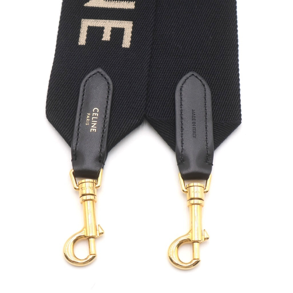 CELINE(セリーヌ) Short Strap ショート ショルダーストラップ ジャガード ロゴ ゴールド金具 ブラック レディース
