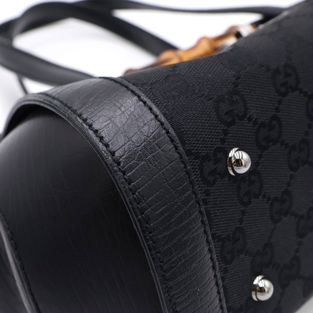 GUCCI(グッチ) バンブー ハンドバッグ GGキャンバス レザー ブラック 111713 レディース