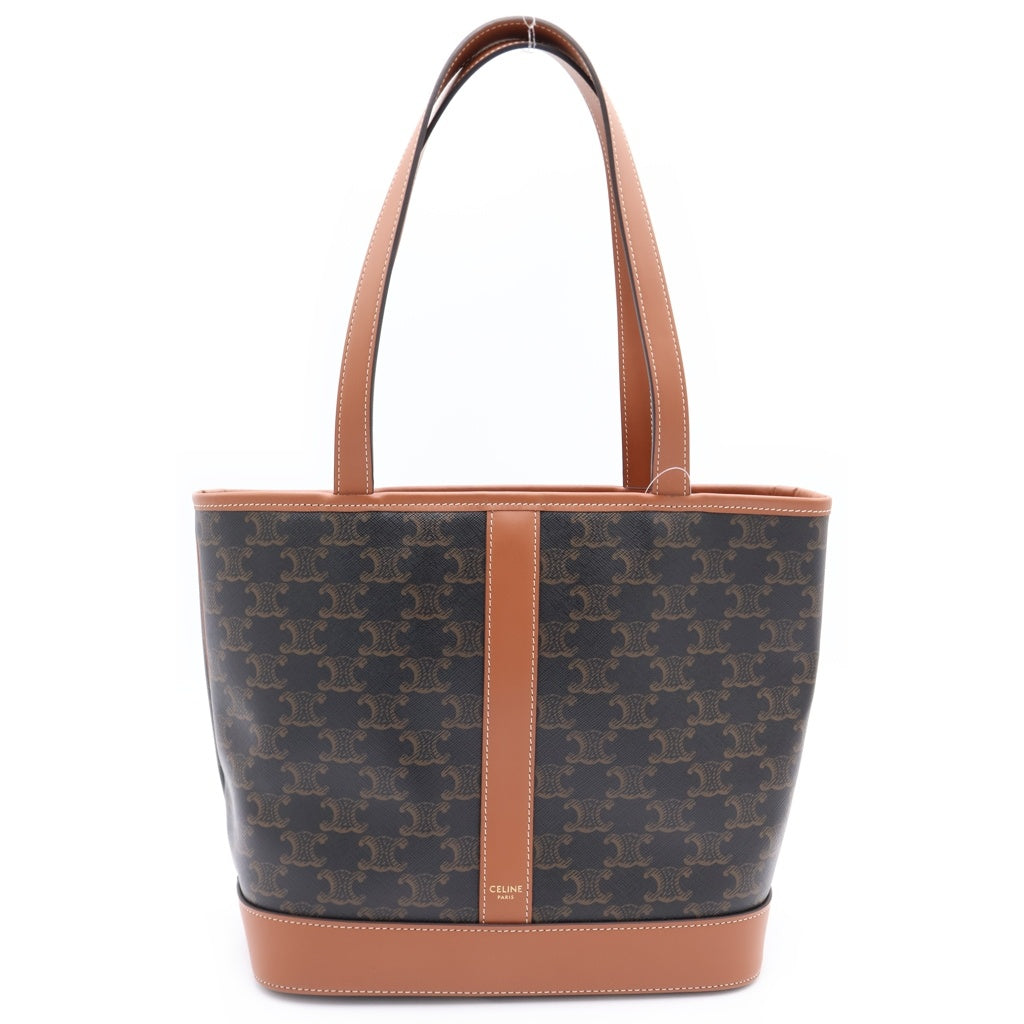 CELINE(セリーヌ) スモール カバトリオ ハンドバッグ ミニトートバッグ ブラウン レザー×PVC ゴールド金具 レディース
