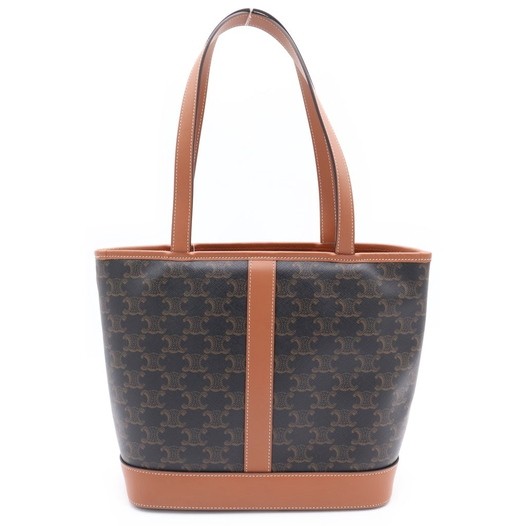 CELINE(セリーヌ) スモール カバトリオ ハンドバッグ ミニトートバッグ ブラウン レザー×PVC ゴールド金具 レディース