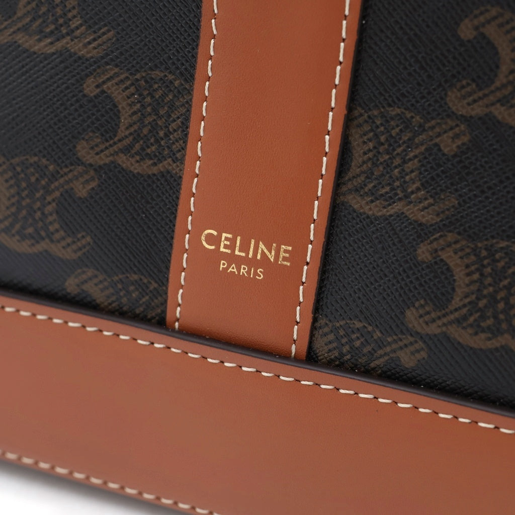 CELINE(セリーヌ) スモール カバトリオ ハンドバッグ ミニトートバッグ ブラウン レザー×PVC ゴールド金具 レディース