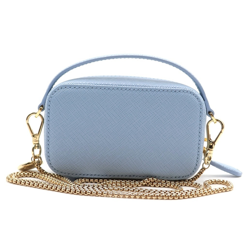 PRADA(プラダ) サフィアーノトライアングル ミニポーチショルダーバッグ ライトブルー レザー 1NR025 ゴールド金具 レディース