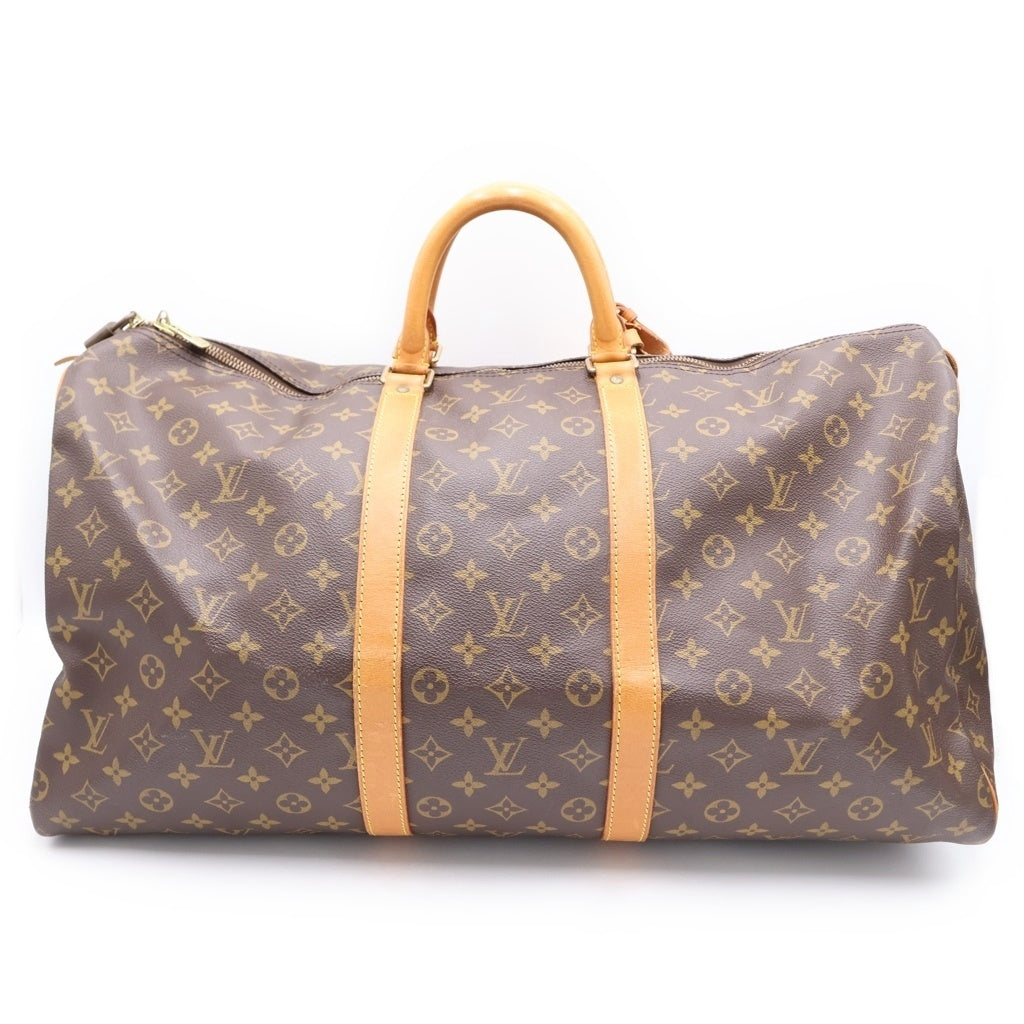 LOUIS VUITTON(ルイヴィトン) モノグラム キーポル55 ボストンバッグ ハンドバッグ トラベルバッグ ブラウン レザー×PVC M41424 ゴールド金具 レディース