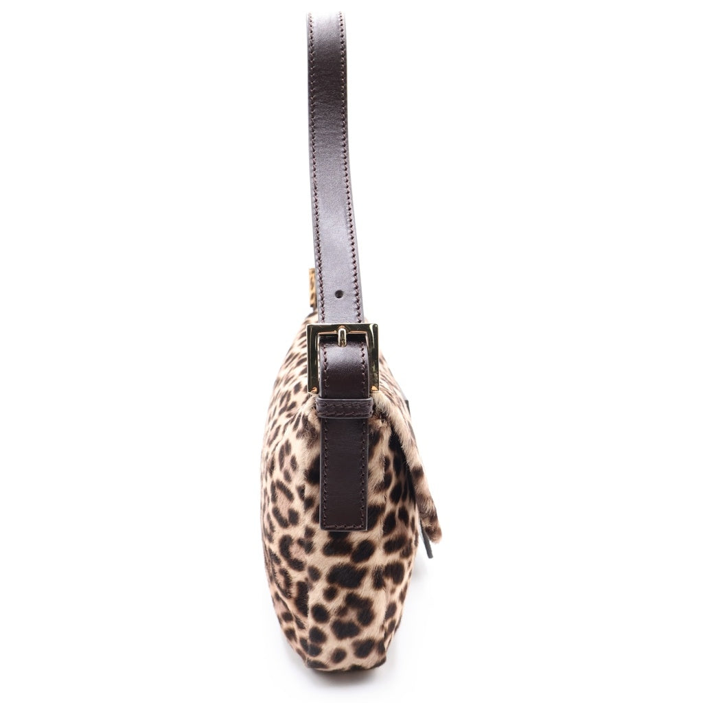 FENDI(フェンディ) マンマバケット ワンショルダーバッグ ハンドバッグ レオパード柄 ブラウン×ベージュ レザー ゴールド金具 レディース