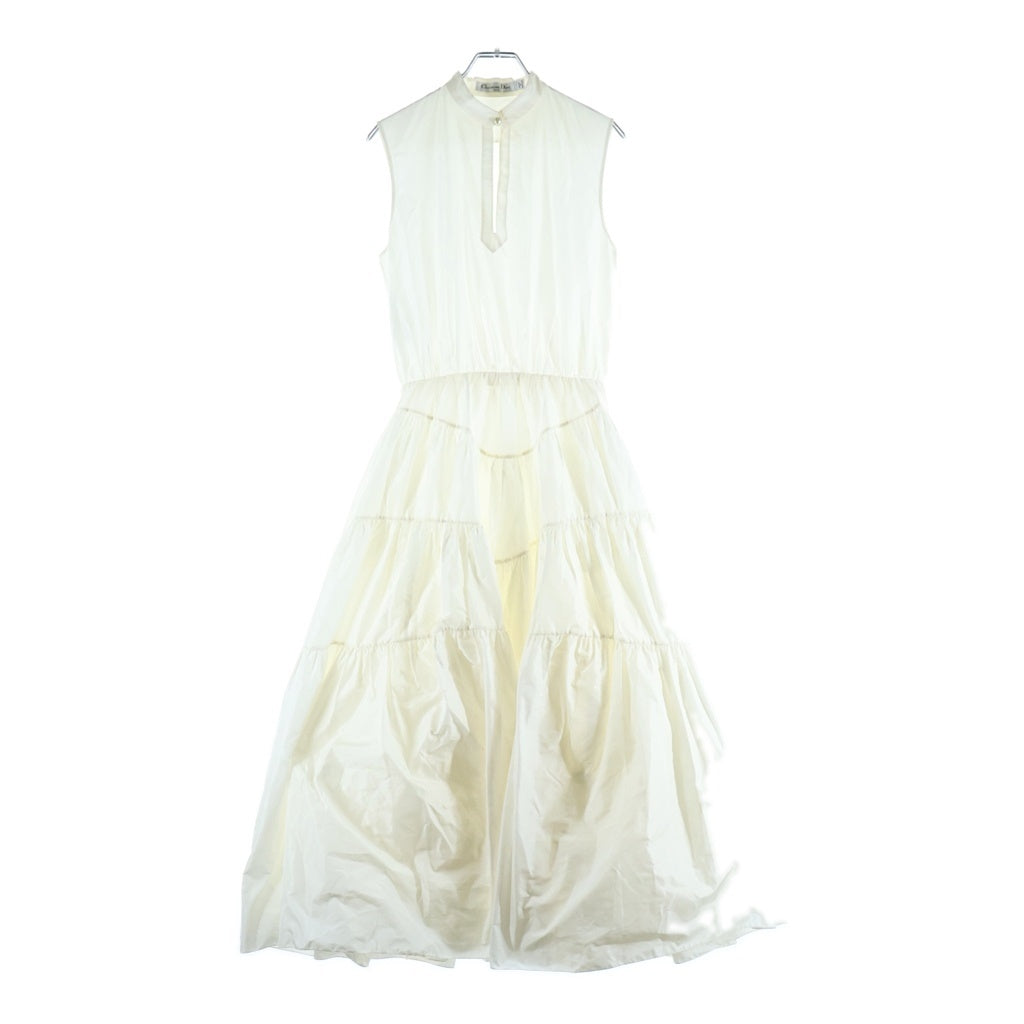 Christian Dior(クリスチャンディオール) SLEEVELESS BELTED TAFFETA GOWN DRESS ノースリーブギャザードレス ポリエステル シルク フランス製 ホワイト 411R60A2452 レディース