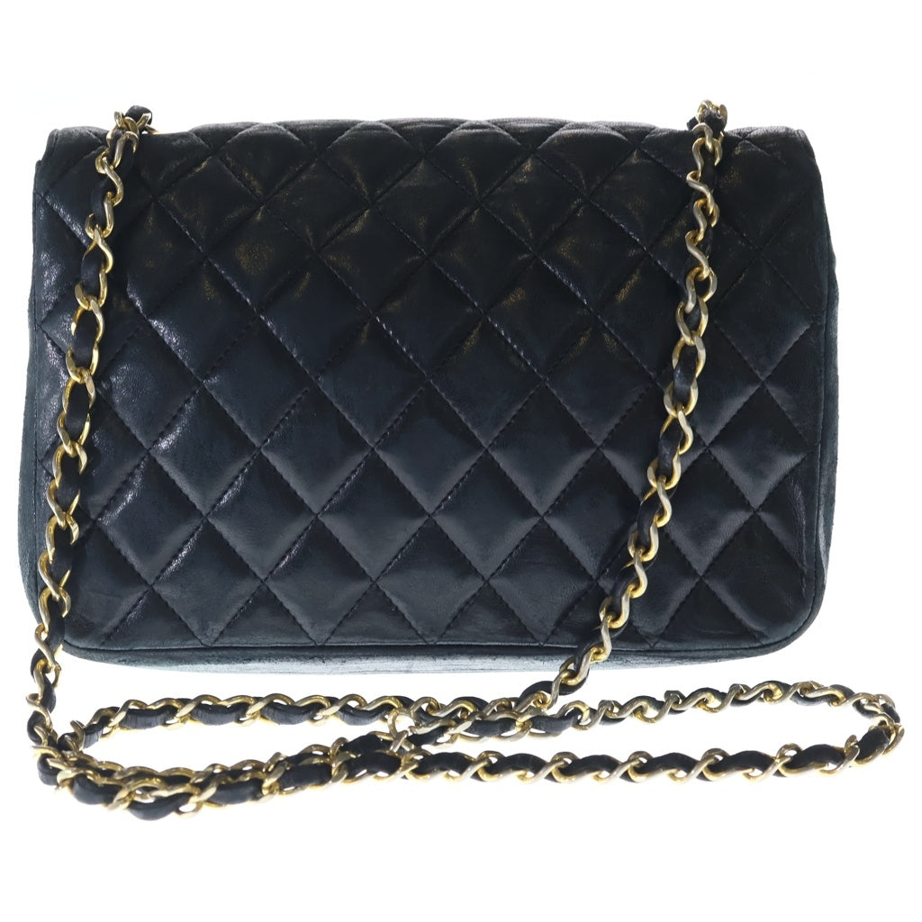 CHANEL(シャネル) マトラッセ ハーフムーン チェーンショルダーバッグ ブラック ラムスキン ゴールド金具 レディース