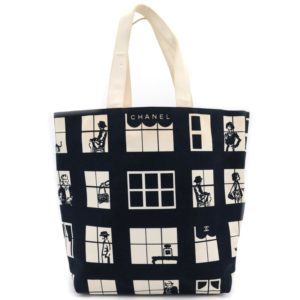CHANEL(シャネル) ウィンドウズ マドモアゼル ココマーク プリント キャンバス トートバッグ ブラック/ホワイト 8番台 レディース