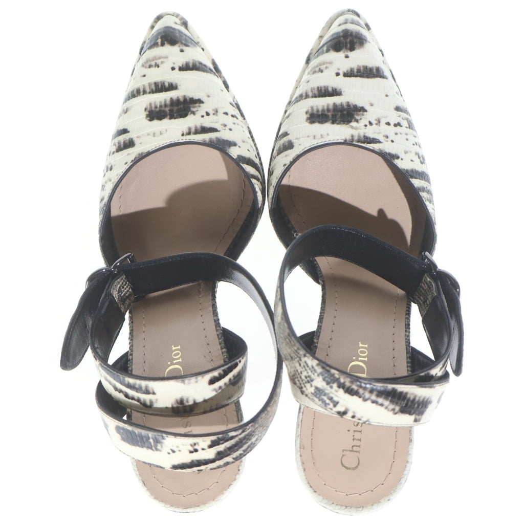 Christian Dior(クリスチャンディオール) パイソン レザー ポインテッドトゥ ヒール パンプス サンダル シューズ #37 ブラック/ホワイト レディース