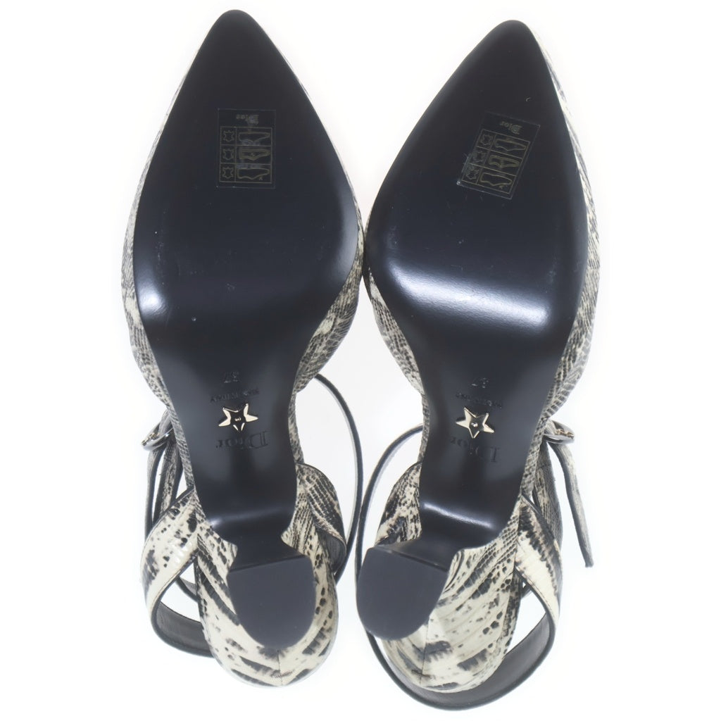 Christian Dior(クリスチャンディオール) パイソン レザー ポインテッドトゥ ヒール パンプス サンダル シューズ #37 ブラック/ホワイト レディース